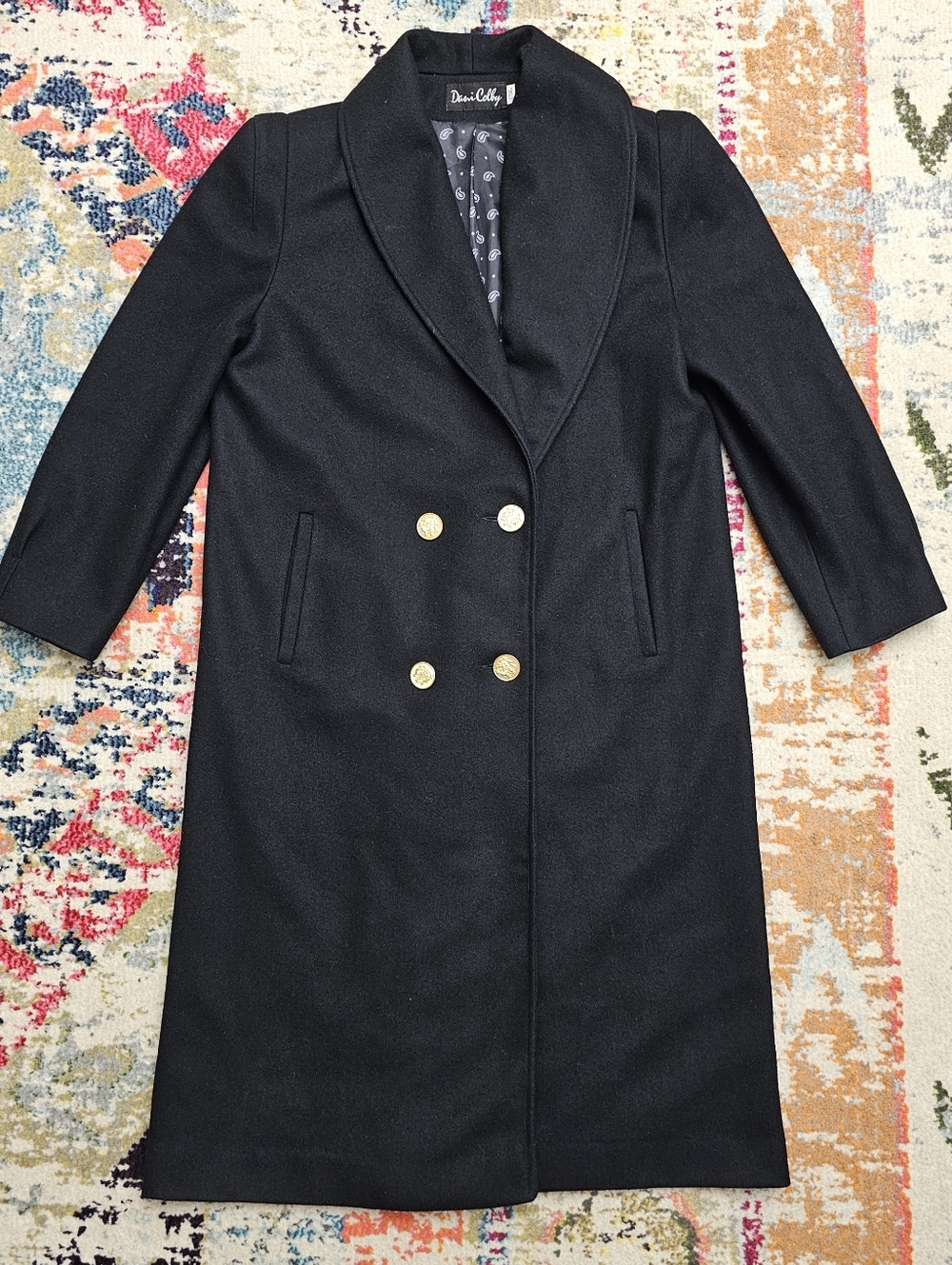 VTG Dani Colby Wool Trench Coat Womens O/S Hand Measures 42L Paisley Lining